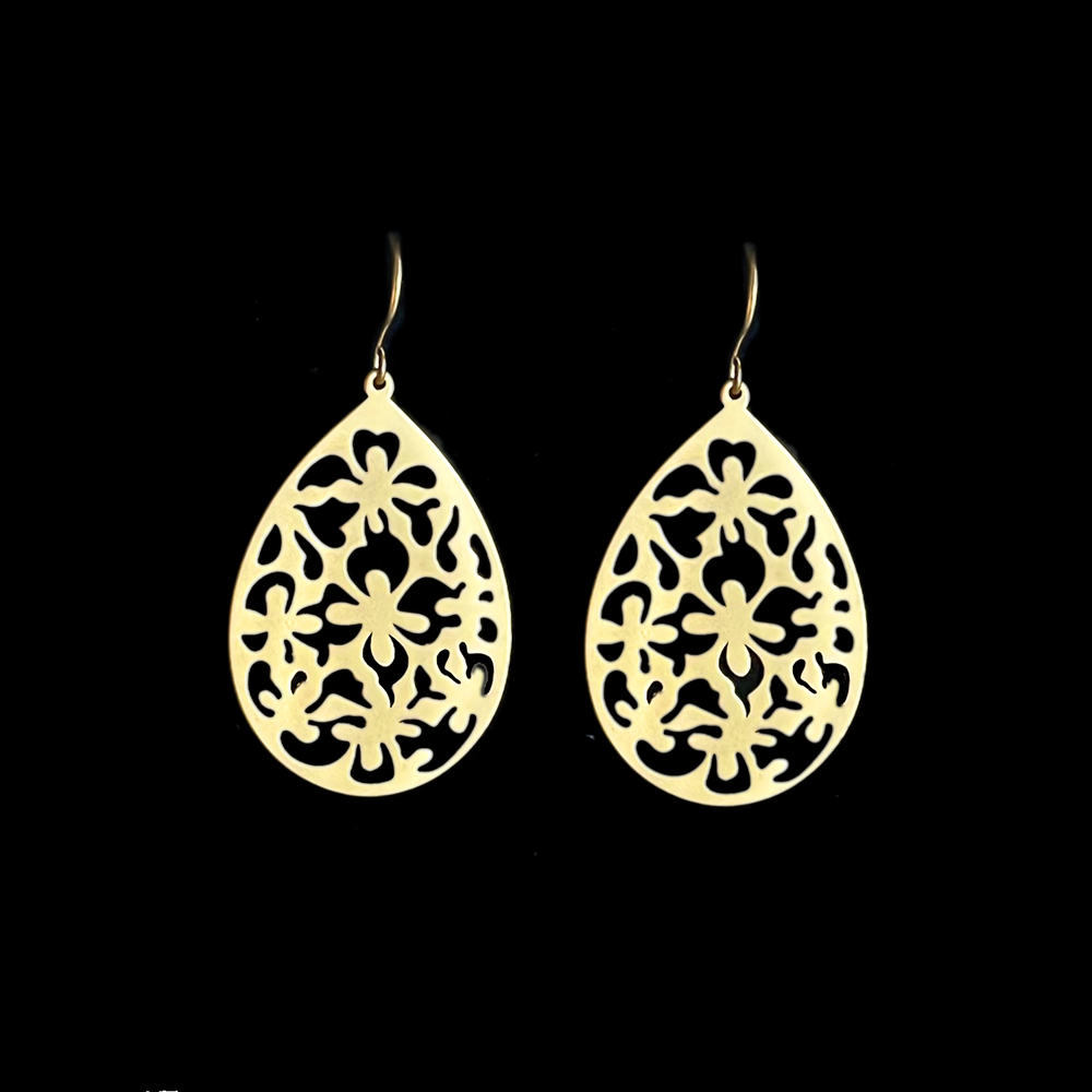 Vergulde druppel oorbellen met oosters motief - Jody - Afbeelding 3