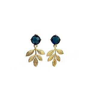 Blaadjes oorbel verguld blauw goud romantisch Lara Design