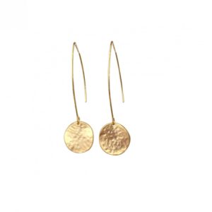 Lange matgouden oorbellen met muntje - Flora