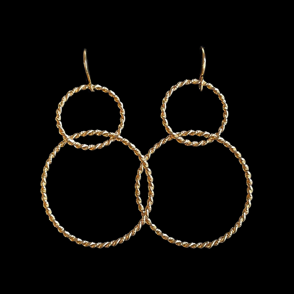 Oorbellen vergulde cirkels in kabelmotief - Hisa - Afbeelding 3