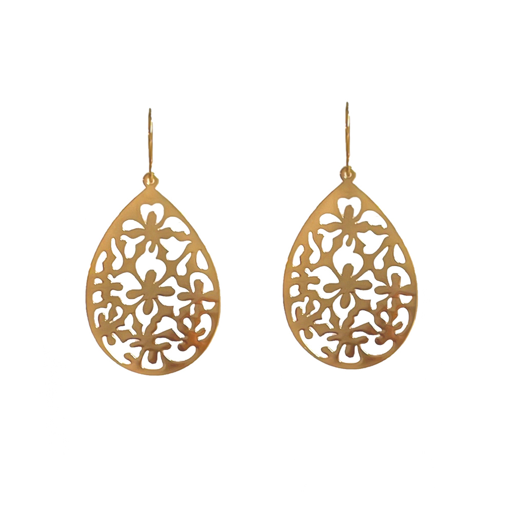 Gouden druppel oorbellen met oosters motief - Dara - Afbeelding 2