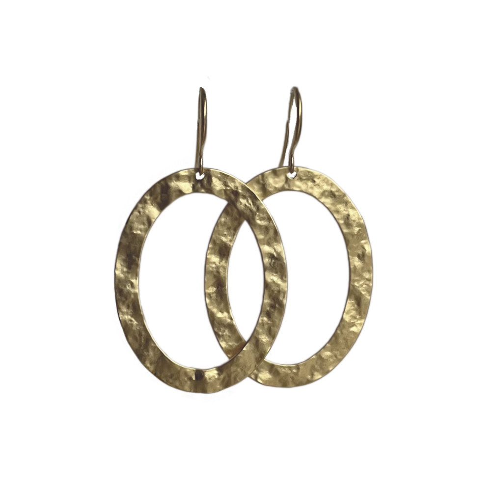 ovalen gehamerde oorbellen matgoud verguld iris