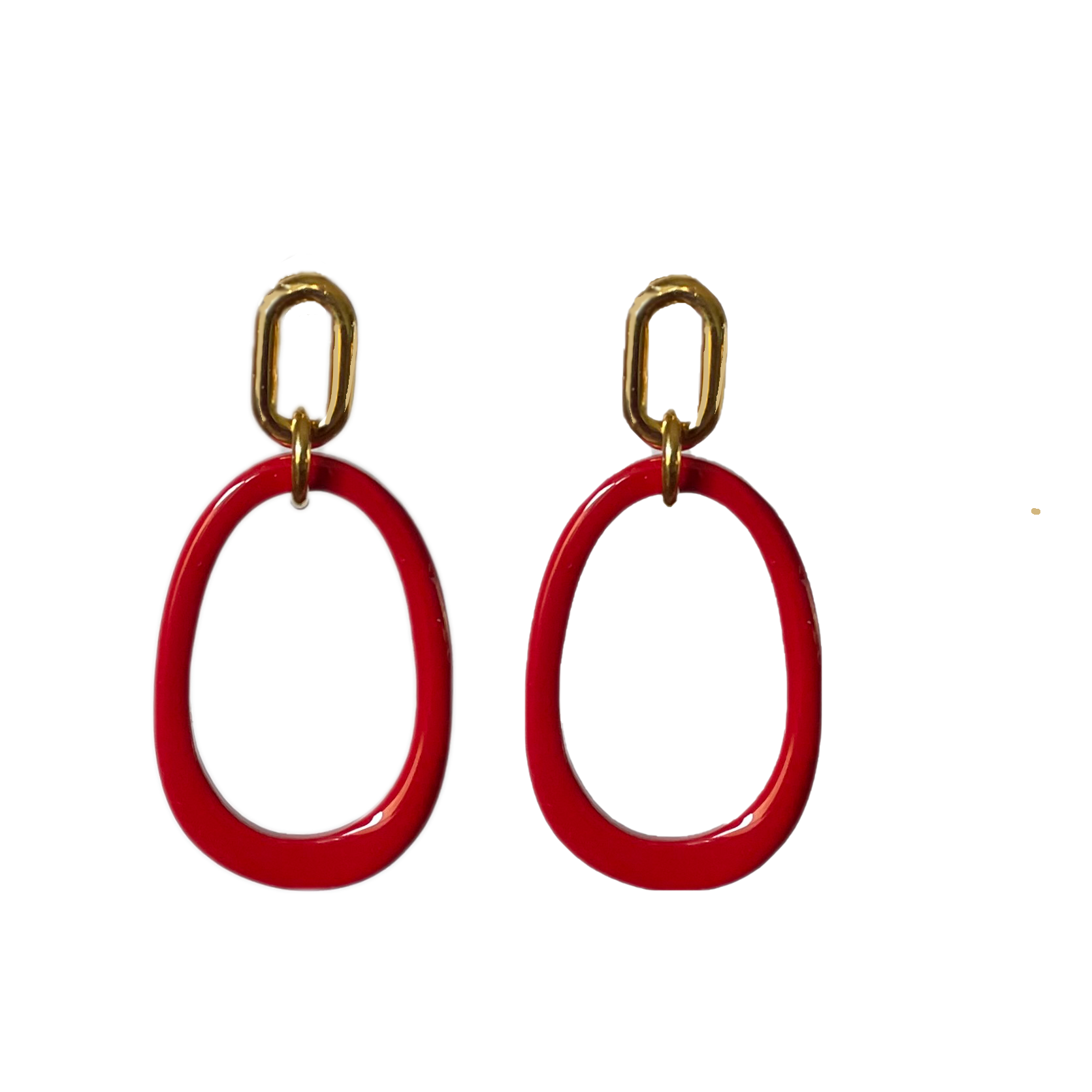 Rode oorbellen buffelhoorn ovaal - Gulay handgemaakt en lichtgewicht